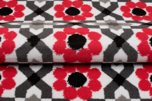 Alfombra Maya Gris Rojo Floral Mosaico