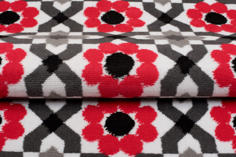 Alfombra Maya Gris Rojo Floral Mosaico