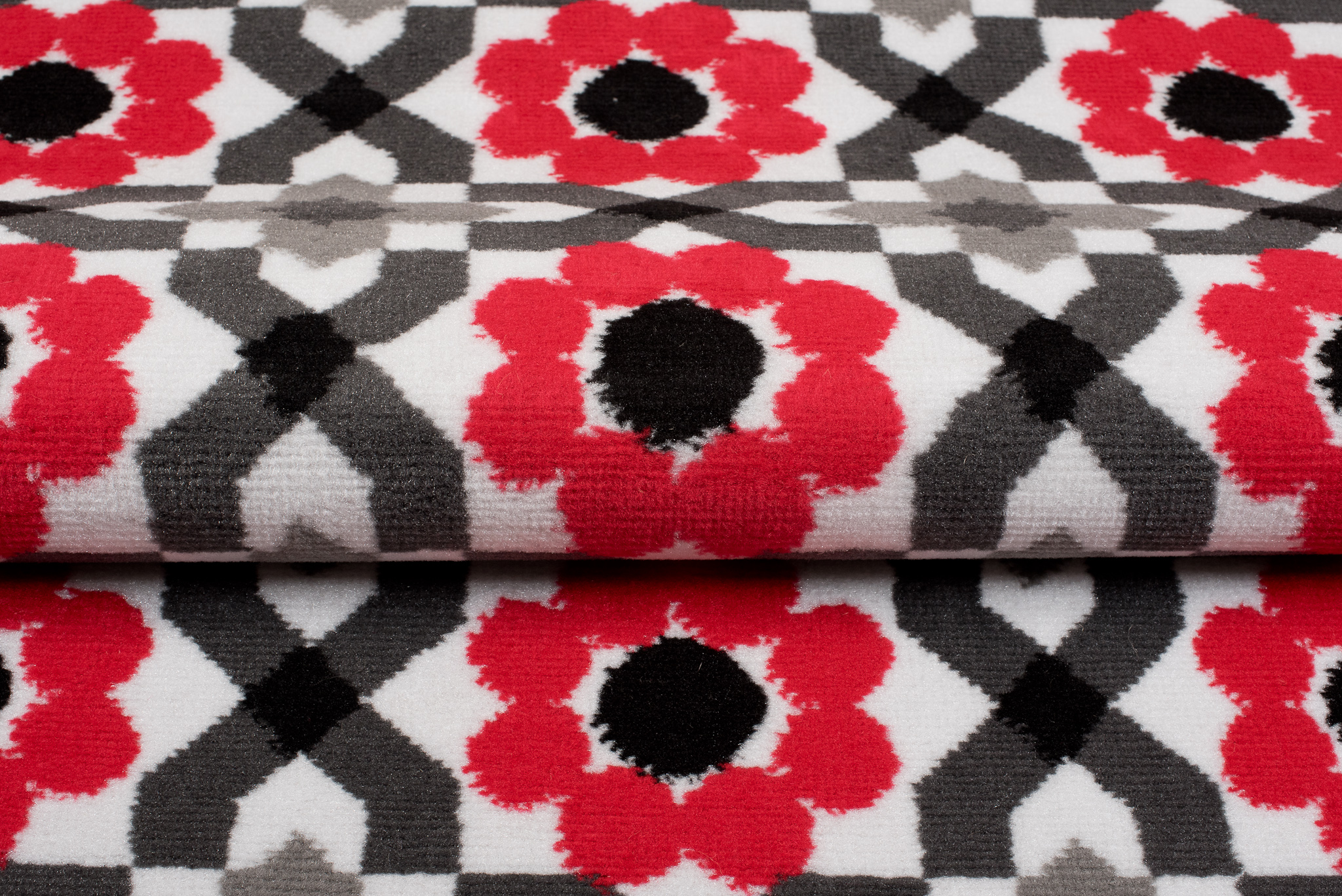 Alfombra Maya Gris Rojo Floral Mosaico