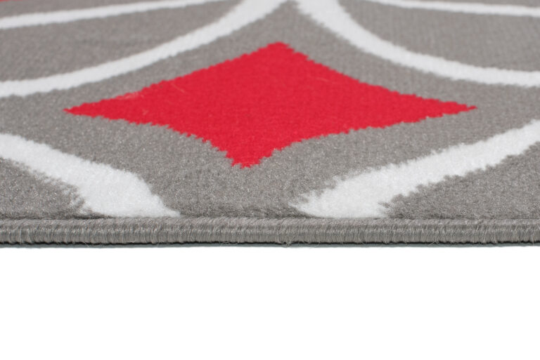 Alfombra Maya Gris Rojo Geométrico Mosaico