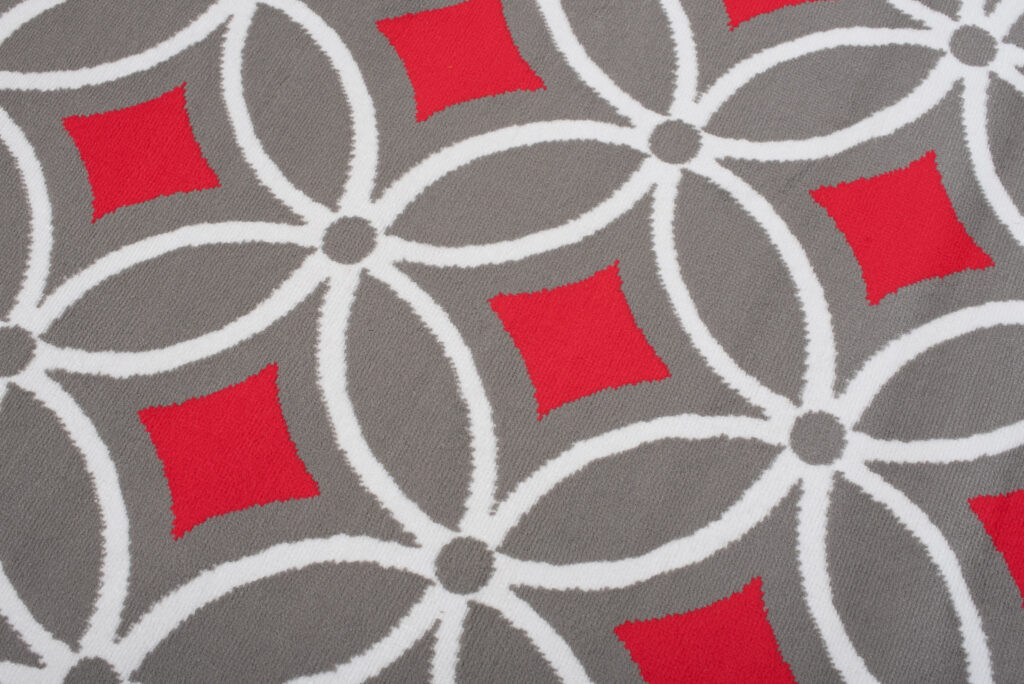 Alfombra Maya Gris Rojo Geométrico Mosaico