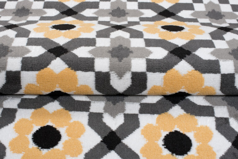 Alfombra Maya Gris Amarillo Floral Mosaico