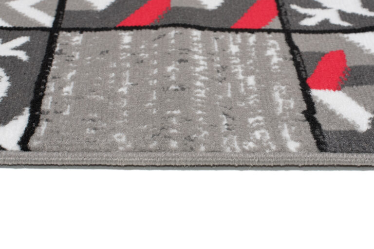 Alfombra Maya Gris Rojo Cuadrados Mosaico