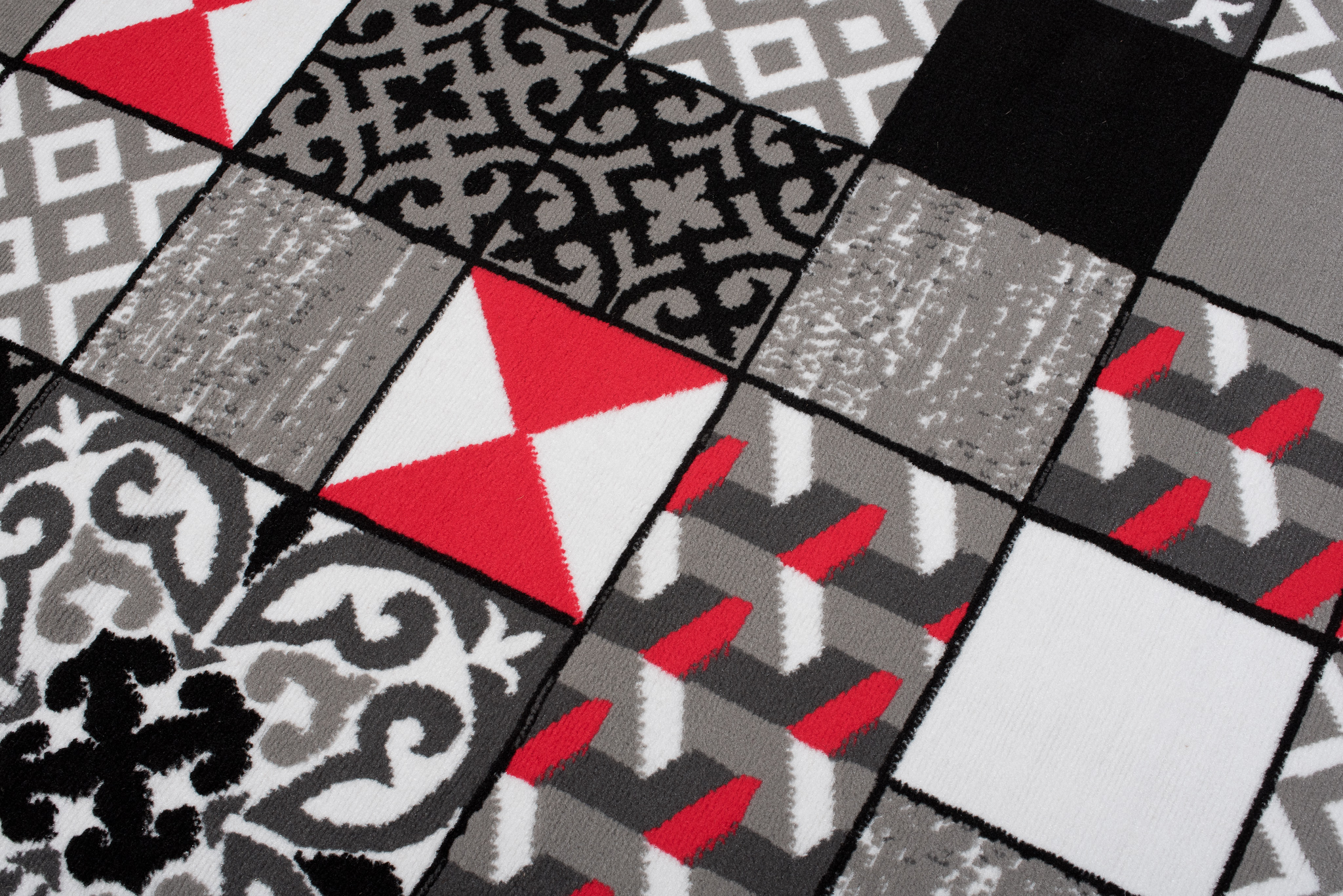 Alfombra Maya Gris Rojo Cuadrados Mosaico