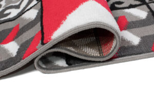 Alfombra Maya Gris Rojo Cuadrados Mosaico