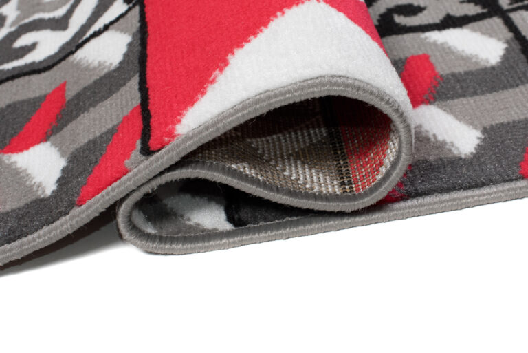 Alfombra Maya Gris Rojo Cuadrados Mosaico