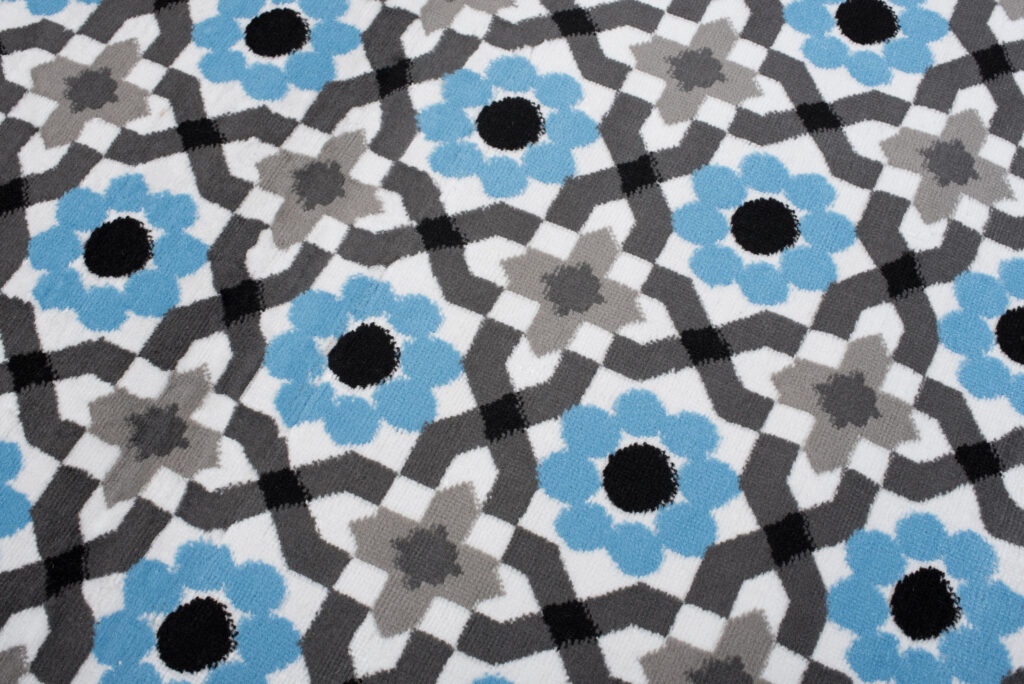 Alfombra Maya Gris Azul Floral Mosaico