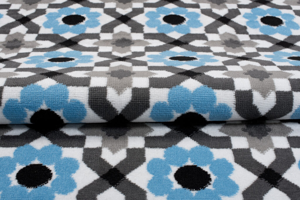 Alfombra Maya Gris Azul Floral Mosaico