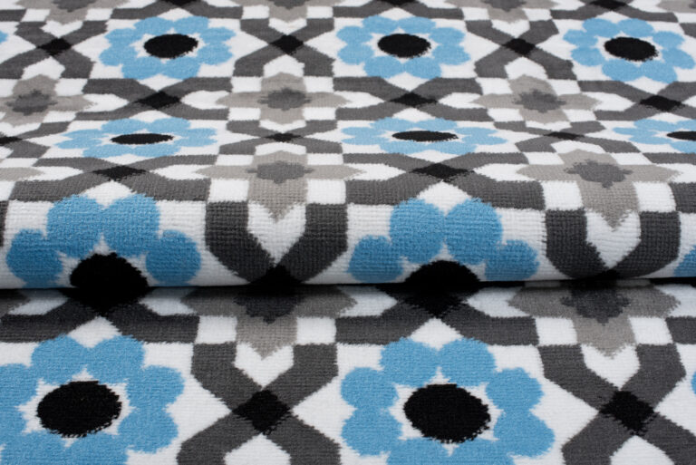 Alfombra Maya Gris Azul Floral Mosaico