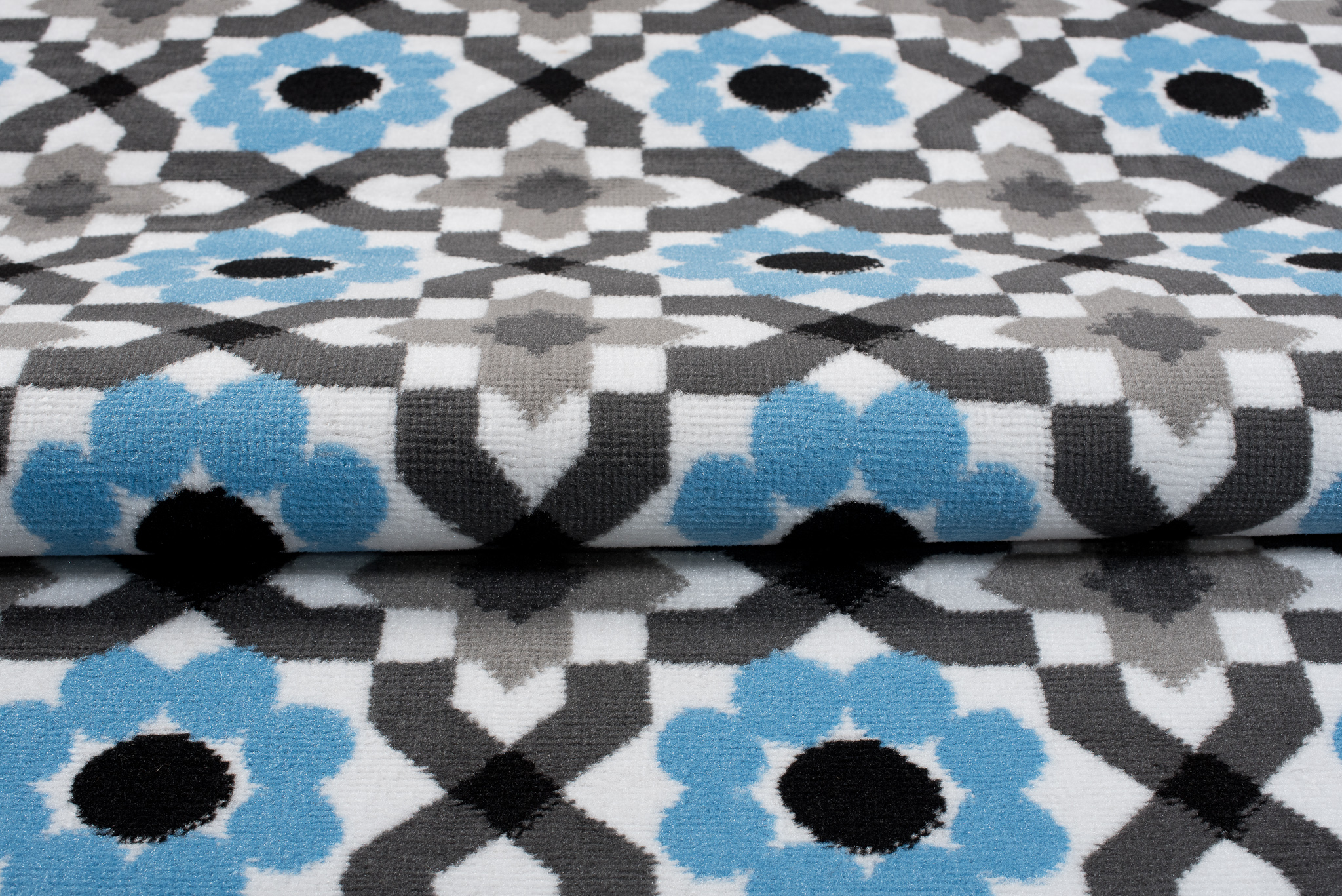 Alfombra Maya Gris Azul Floral Mosaico