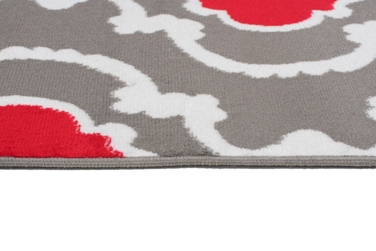 Alfombra Maya Gris Rojo Geométrico Trellis