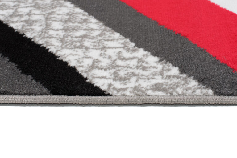 Alfombra Maya Gris Rojo Geométrico Líneas