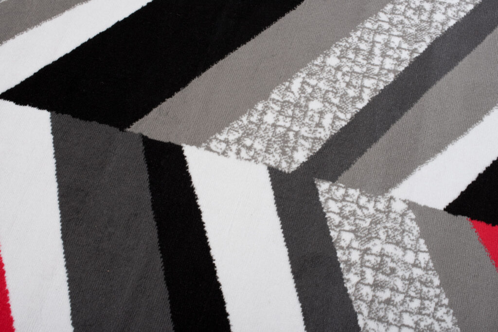 Alfombra Maya Gris Rojo Geométrico Líneas