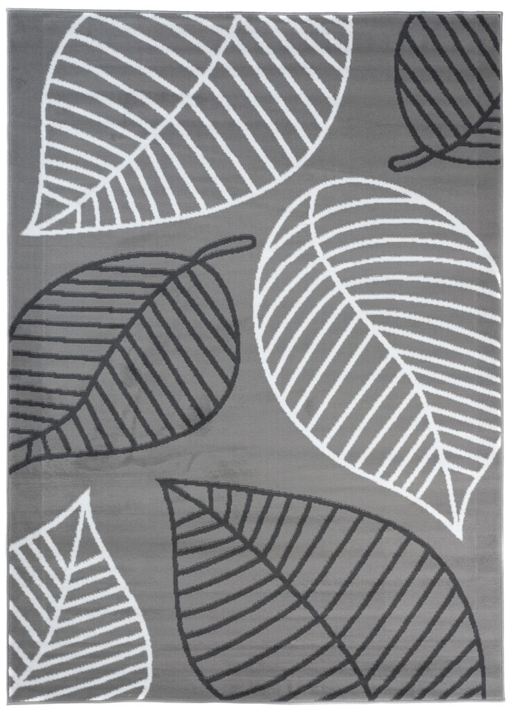 Alfombra Luxury Gris Blanco Hojas Infantil