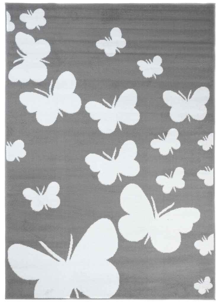 Alfombra Luxury Gris Blanco Mariposas Infantil