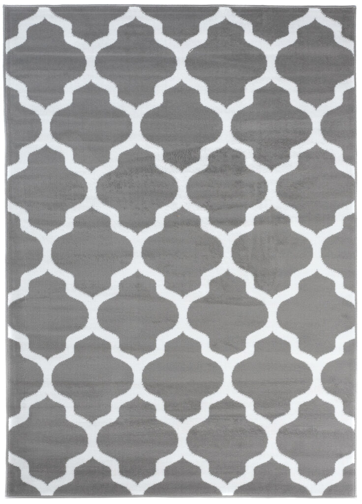 Alfombra Luxury Gris Claro Blanco Geométrico Trellis