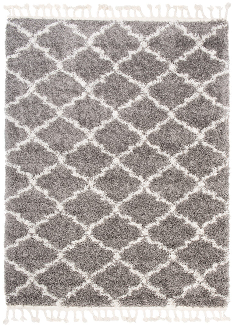 Alfombra Boho con Borlas Gris Trellis Shaggy