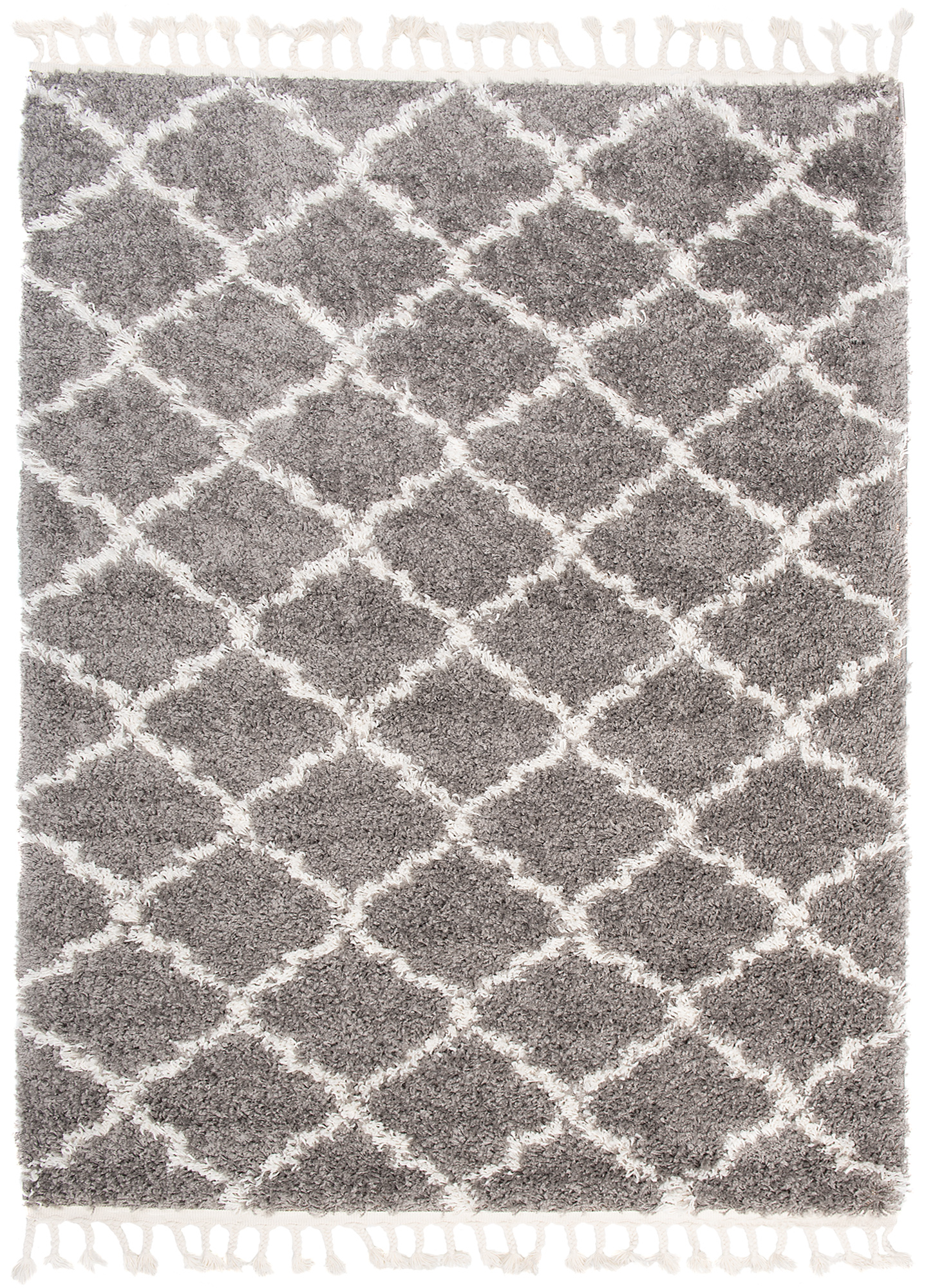 Alfombra Boho con Borlas Gris Trellis Shaggy