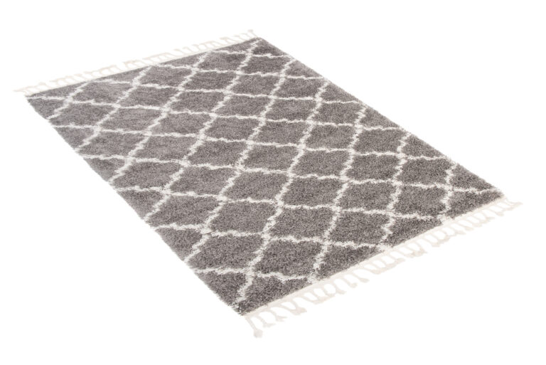 Alfombra Boho con Borlas Gris Trellis Shaggy