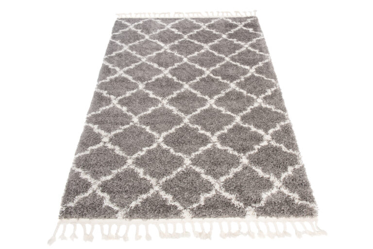 Alfombra Boho con Borlas Gris Trellis Shaggy