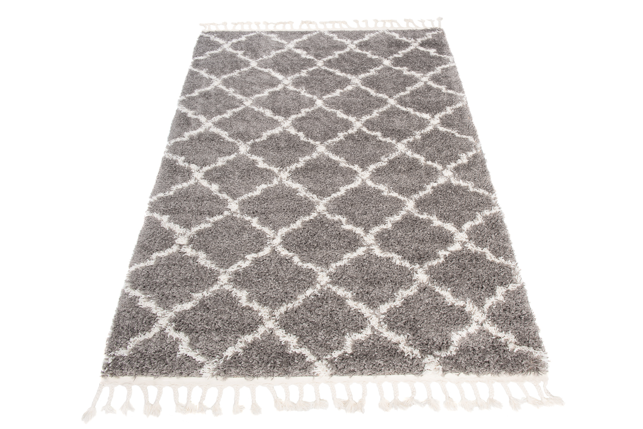 Alfombra Boho con Borlas Gris Trellis Shaggy