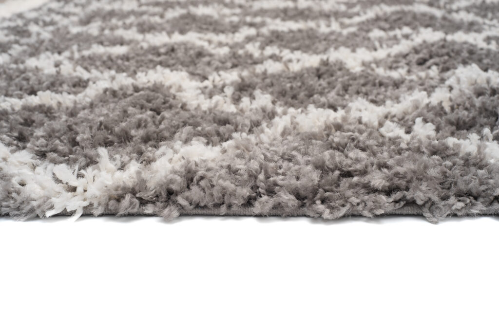 Alfombra Boho con Borlas Gris Enrejado Puntos Shaggy