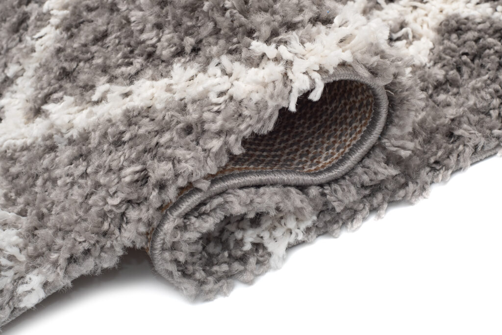 Alfombra Boho con Borlas Gris Enrejado Puntos Shaggy