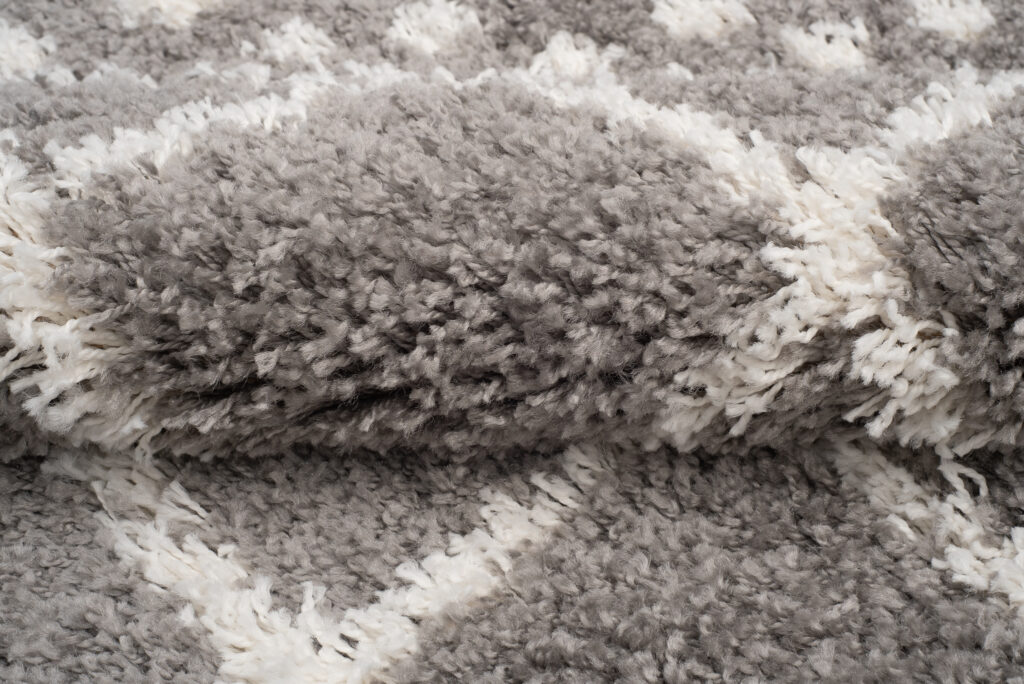 Alfombra Boho con Borlas Gris Enrejado Puntos Shaggy