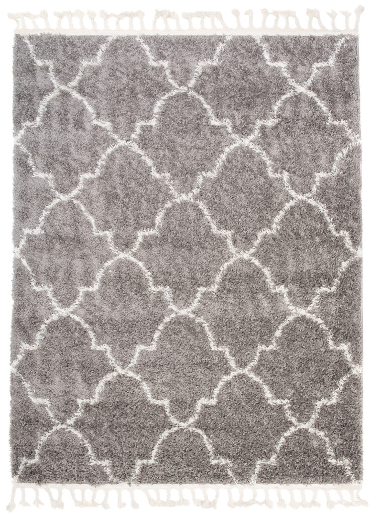 Alfombra Boho con Borlas Gris Trébol Marroquí