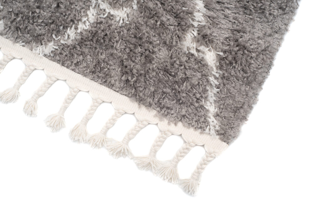 Alfombra Boho con Borlas Gris Trébol Marroquí