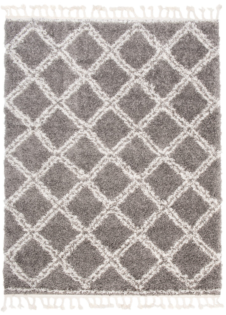 Alfombra Boho con Borlas Gris Enrejado Shaggy