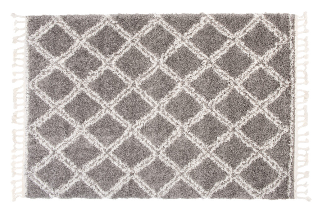 Alfombra Boho con Borlas Gris Enrejado Shaggy