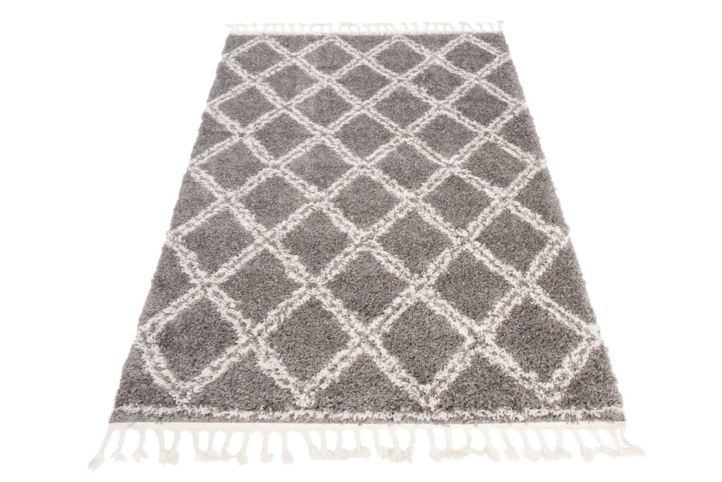 Alfombra Boho con Borlas Gris Enrejado Shaggy