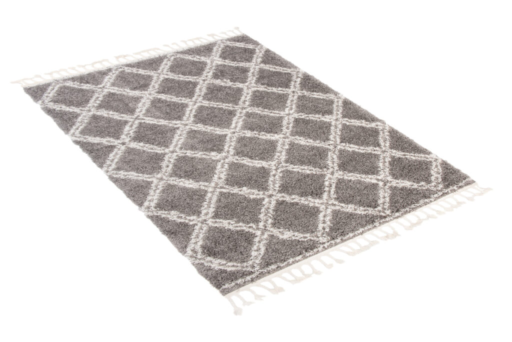 Alfombra Boho con Borlas Gris Enrejado Shaggy