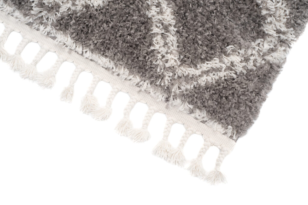 Alfombra Boho con Borlas Gris Enrejado Shaggy