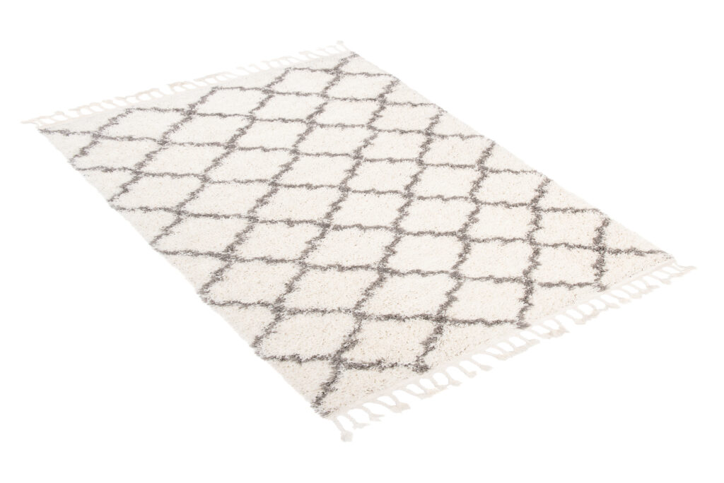 Alfombra Boho con Borlas Crema Trellis Shaggy
