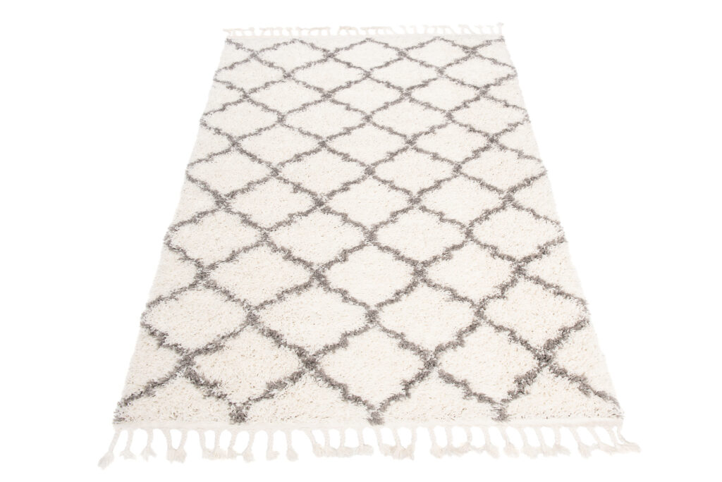 Alfombra Boho con Borlas Crema Trellis Shaggy