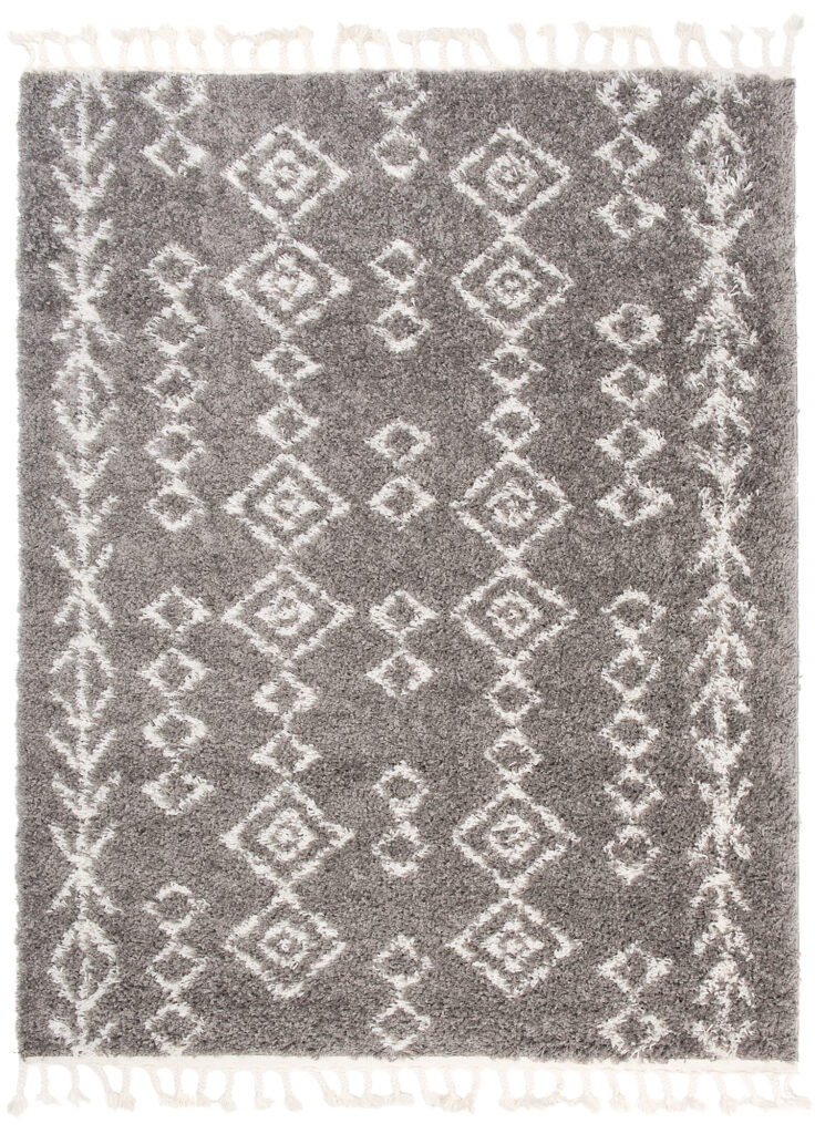 Alfombra Boho con Borlas Gris Geométrico Shaggy