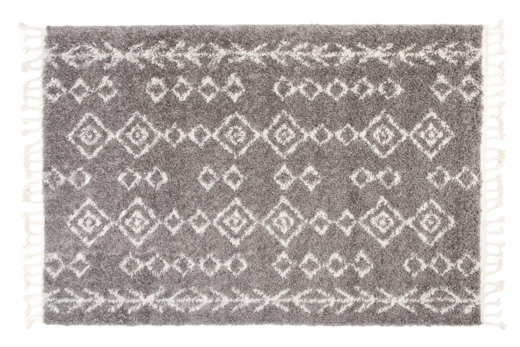 Alfombra Boho con Borlas Gris Geométrico Shaggy