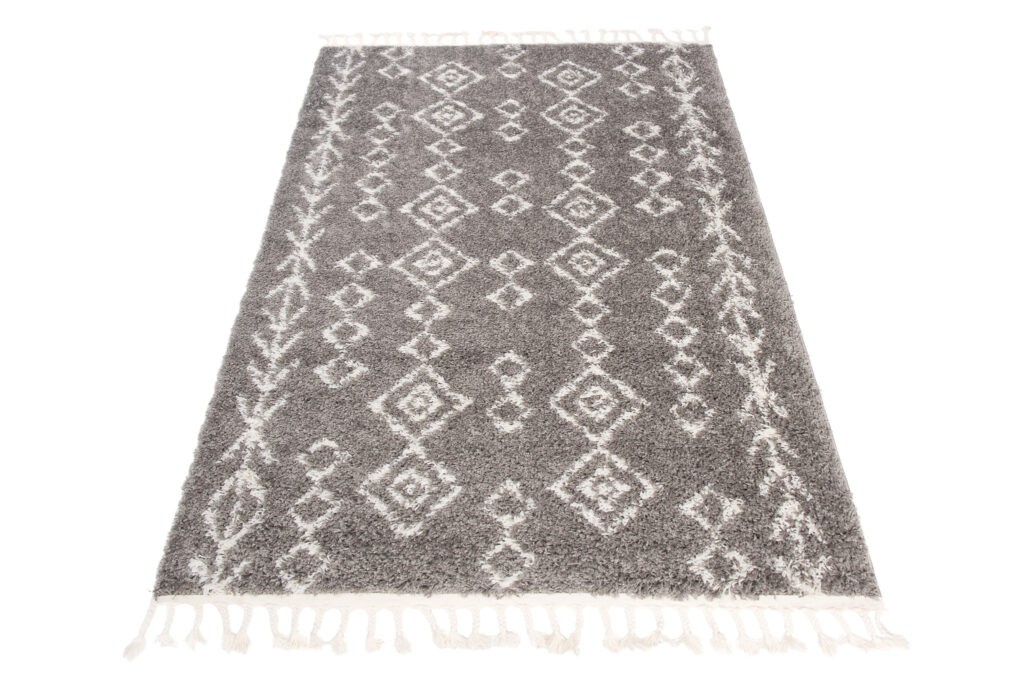 Alfombra Boho con Borlas Gris Geométrico Shaggy