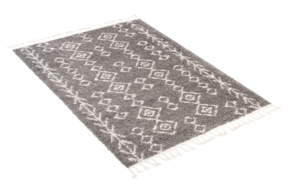 Alfombra Boho con Borlas Gris Geométrico Shaggy