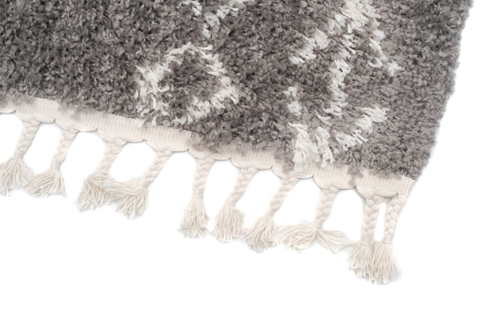 Alfombra Boho con Borlas Gris Geométrico Shaggy