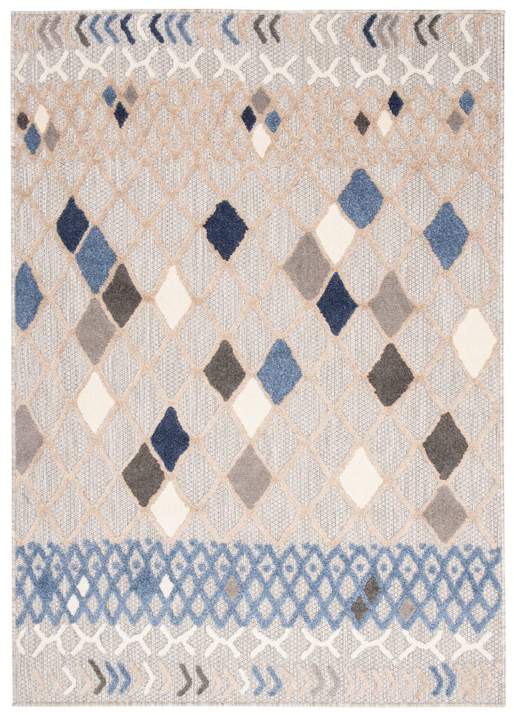 Alfombra Exterior Patio Gris Azul Étnico