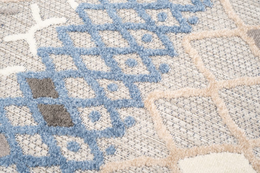 Alfombra Exterior Patio Gris Azul Étnico