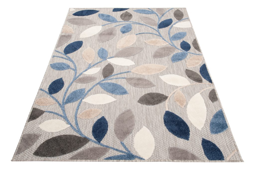 Alfombra Exterior Patio Gris Azul Hojas