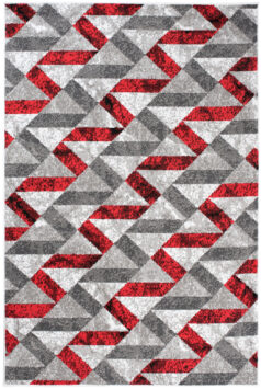 Alfombra Maya Gris Rojo Abstracto Zigzag