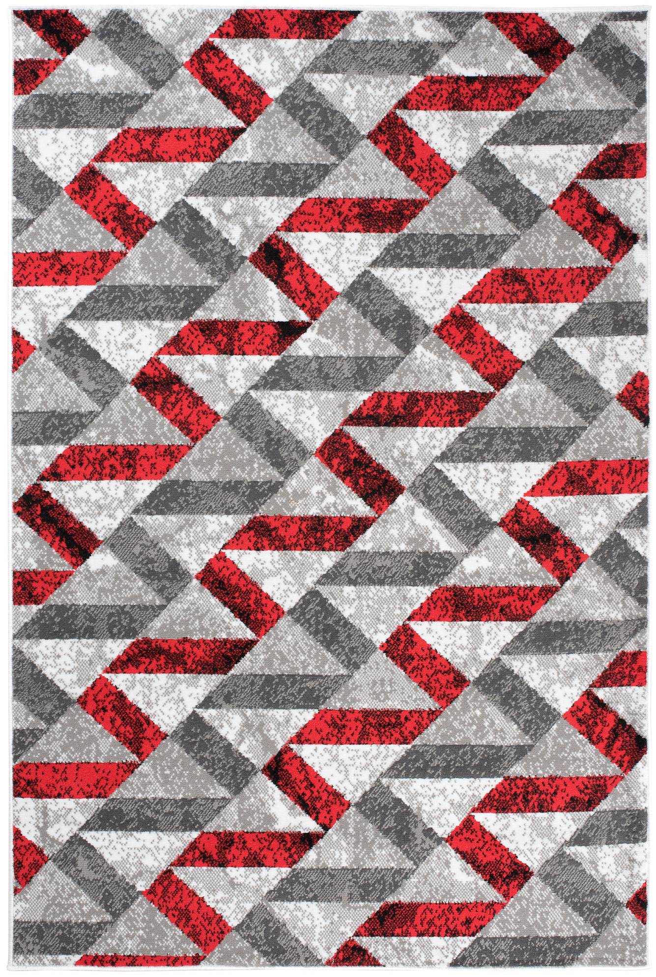 Alfombra Maya Gris Rojo Abstracto Zigzag