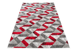Alfombra Maya Gris Rojo Abstracto Zigzag