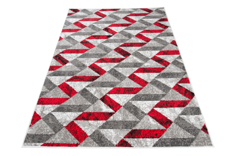 Alfombra Maya Gris Rojo Abstracto Zigzag