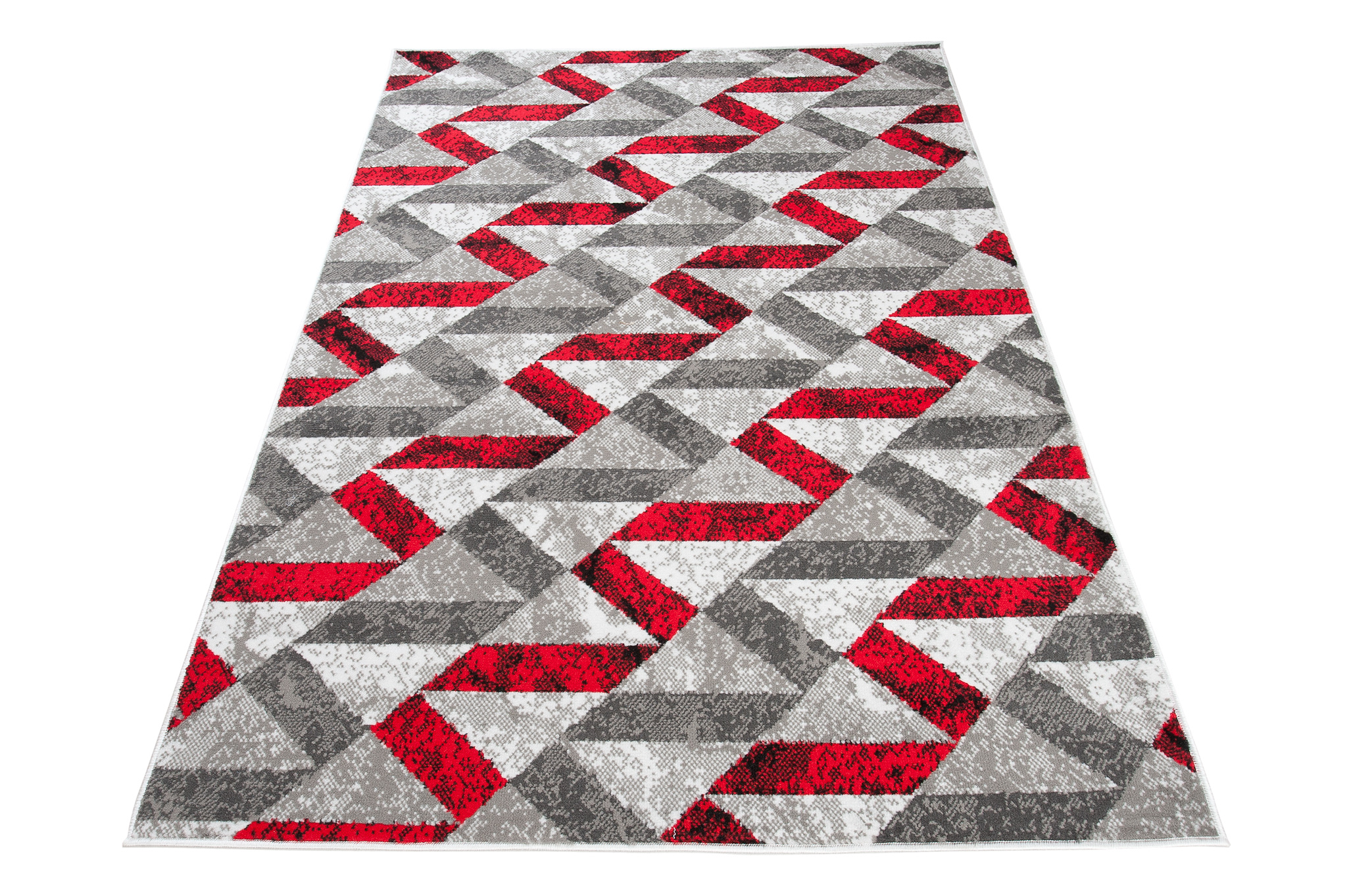 Alfombra Maya Gris Rojo Abstracto Zigzag